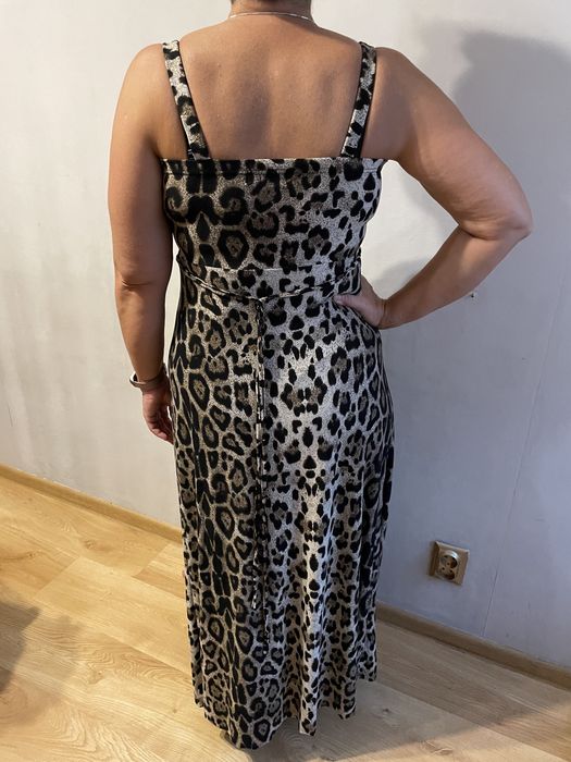 Letnia sukienka maxi w panterkę, rozmiar 12, L, 40