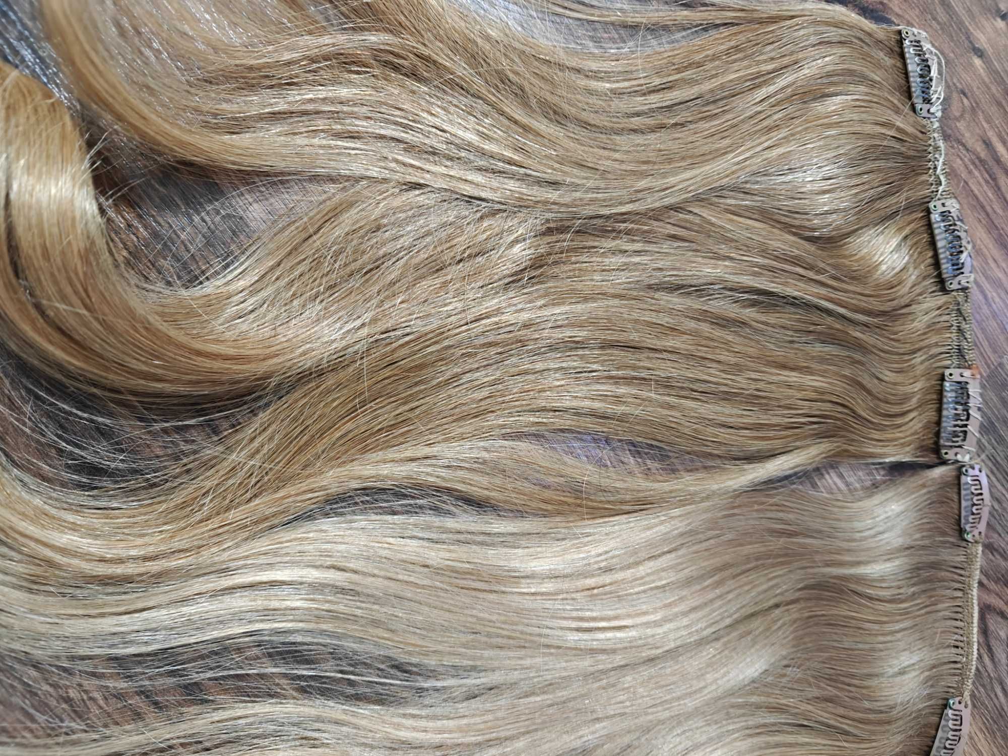 Doczepione włosy clip in ciemny blond