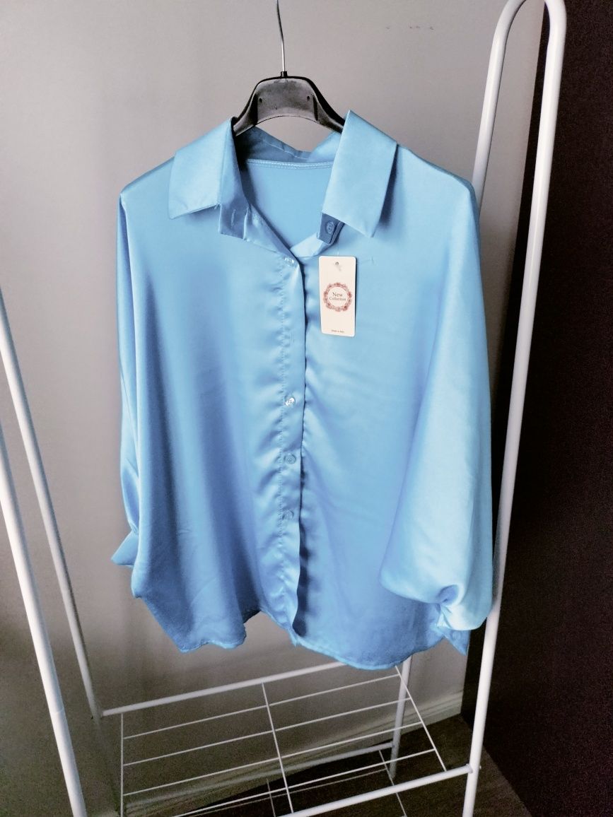 Koszula satynowa nietoperz niebieska uni L-3XL
