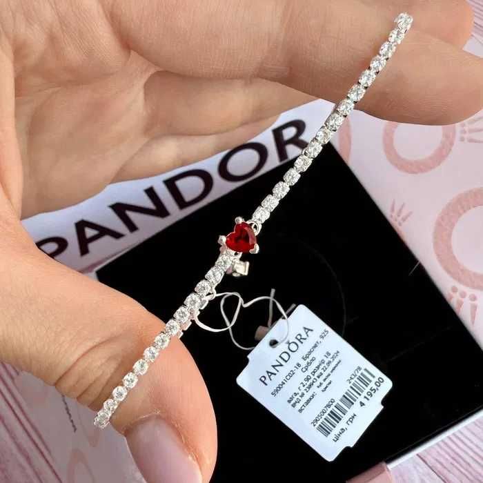 Срібний Браслет Пандора "Червоне серце"