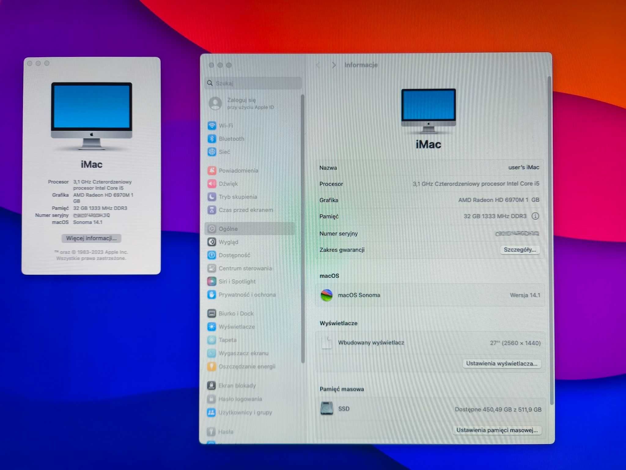 Apple iMac 27' cali DUZY I5 3,4Ghz SSD 32 GB RAM  Aplikacje MS Office.