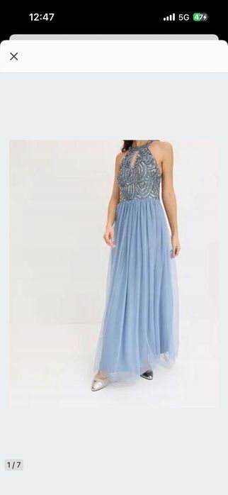 Elegancka długa sukienka w kolorze błękitnym wesele studniowka