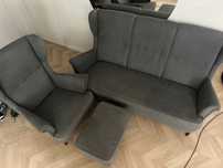 IKEA STRANDMON komplet sofa fotel podnóżek + bezowe pokrowce