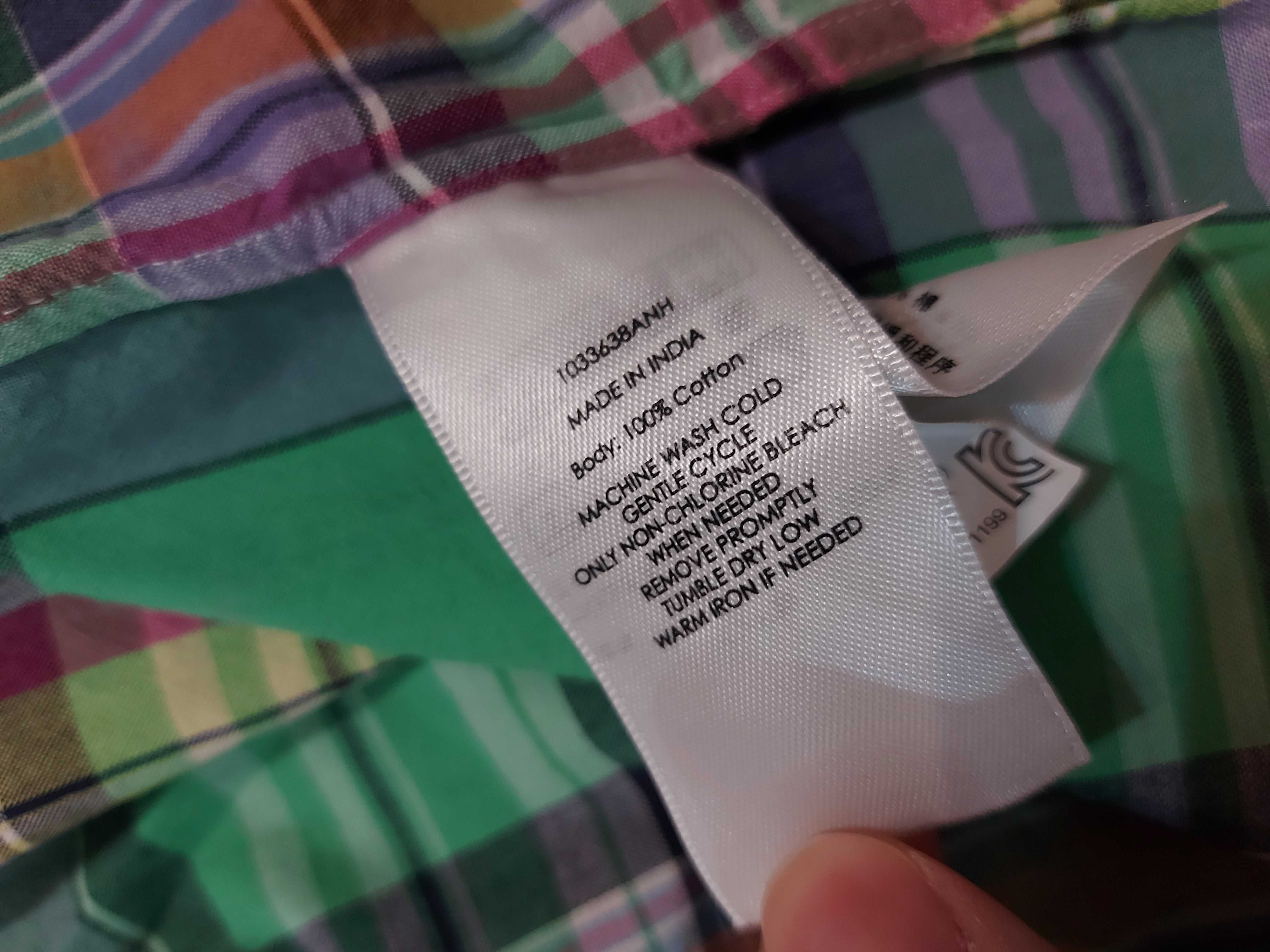 Ralph Lauren zielona męska koszula w kratkę krótki rękaw rozmiar M