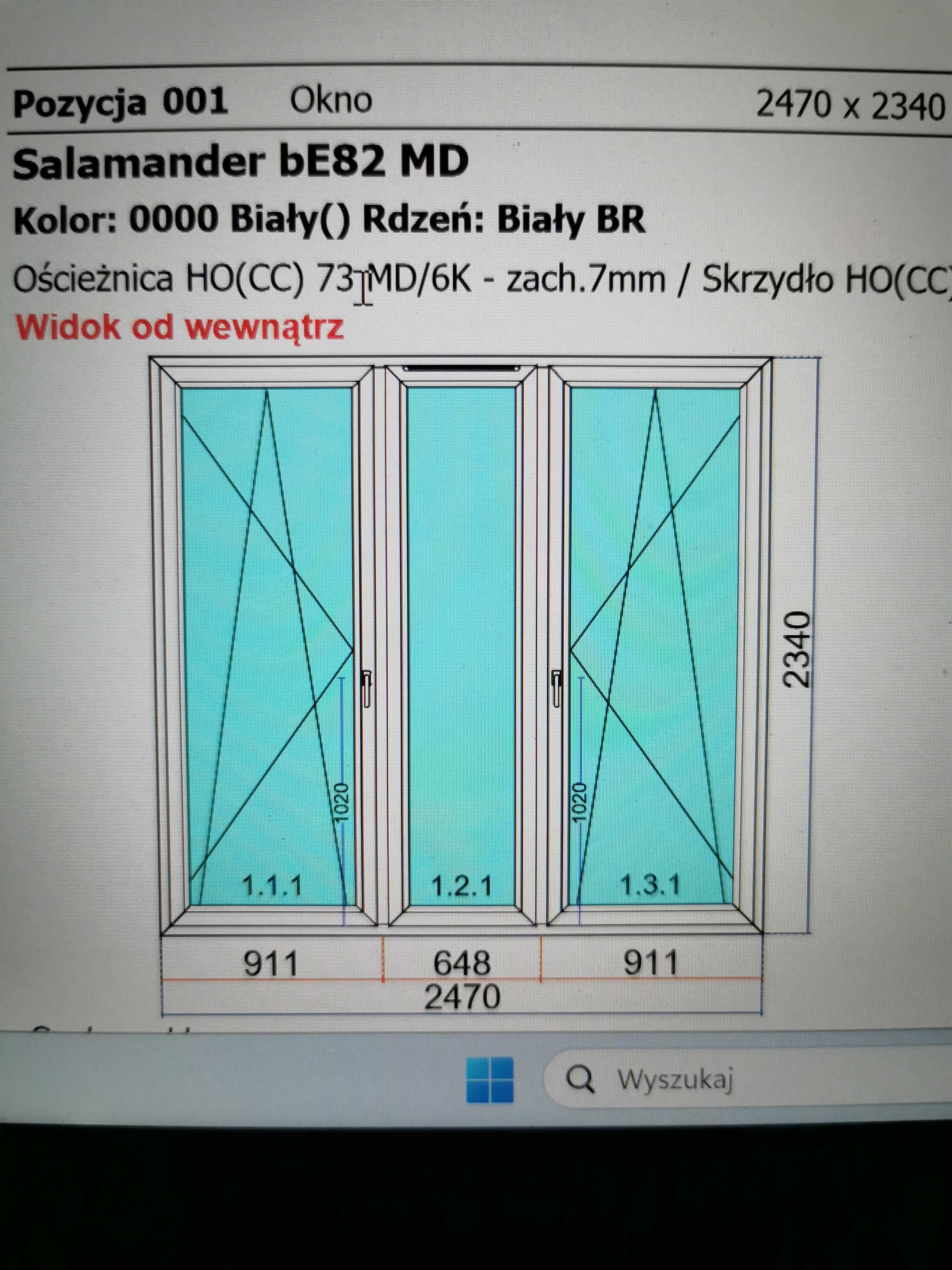 okno tarasowe SALAMANDER 82mm 3szyby kolor biały - od ręki