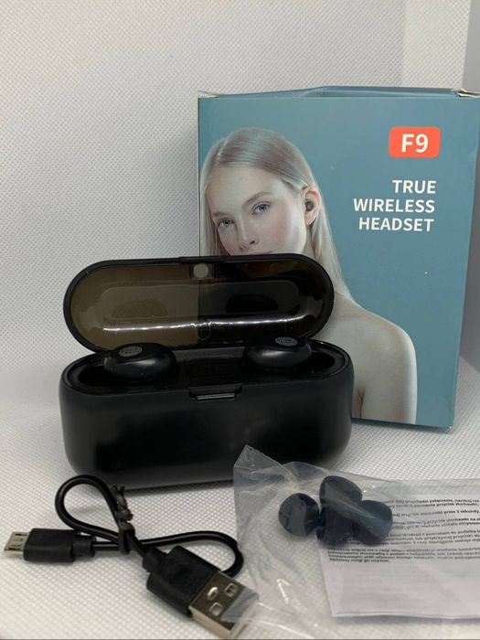 Бездротові навушники Bluetooth + powerbank чорні сенсорні TWS F9