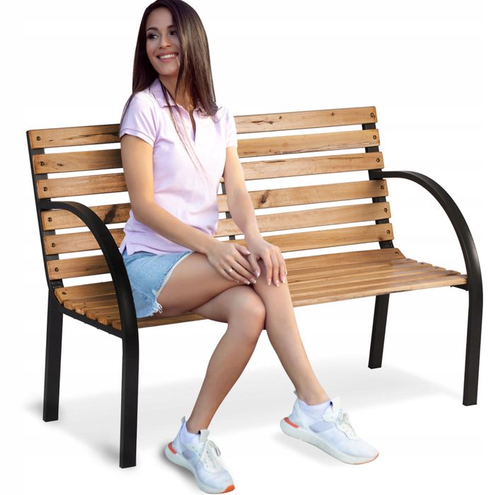 Ławka Ogrodowa Parkowa Metalowa Drewniana 2 Osobowa Ławeczka na Ogród