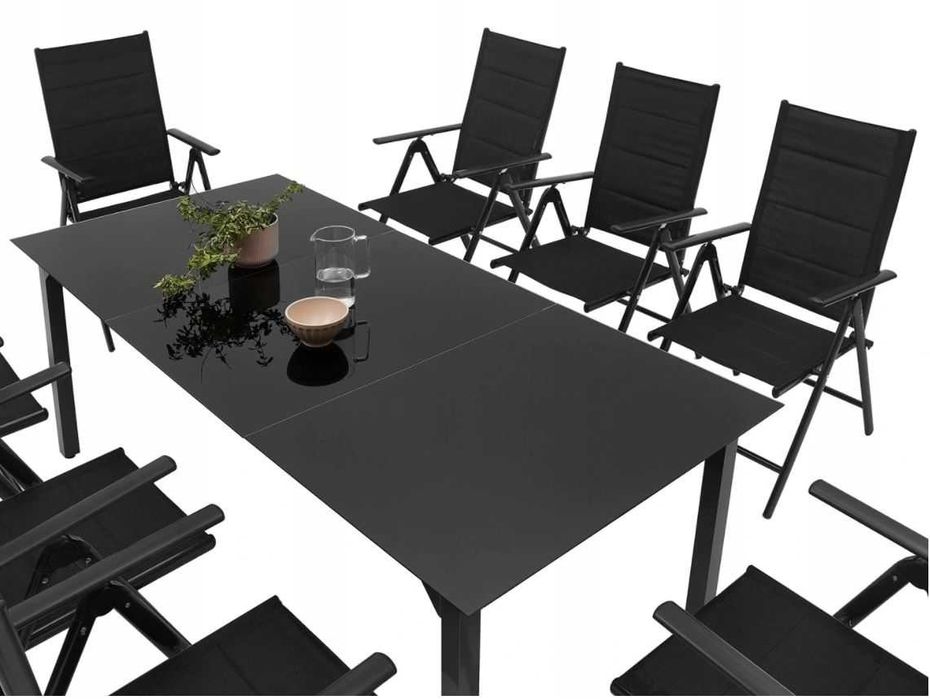 Meble Ogrodowe Zestaw Tarasowy Szklany STÓŁ + 8 KRZESŁA Komplet