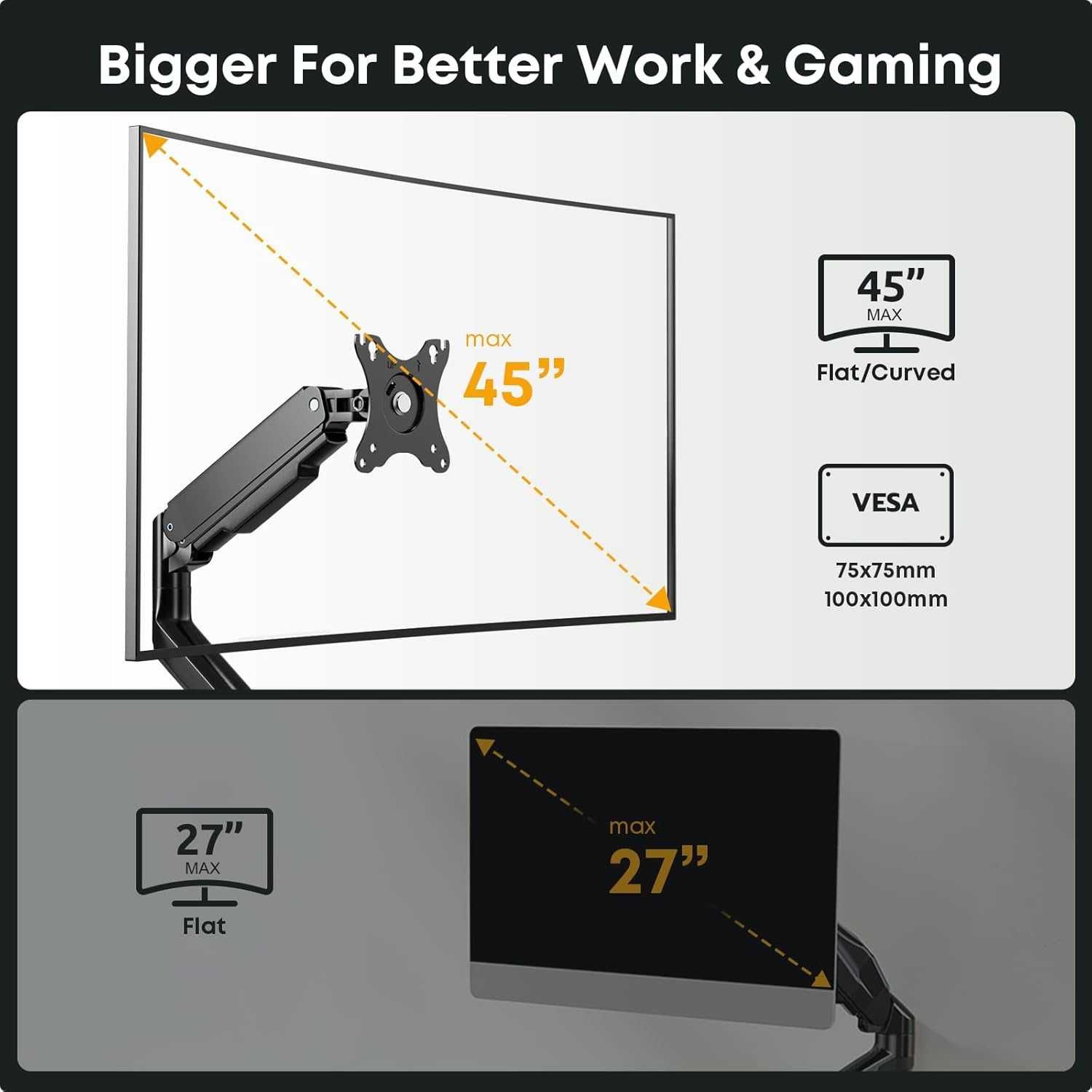 Ultrawide Uchwyt biurkowy z pojedynczym ramieniem monitora,