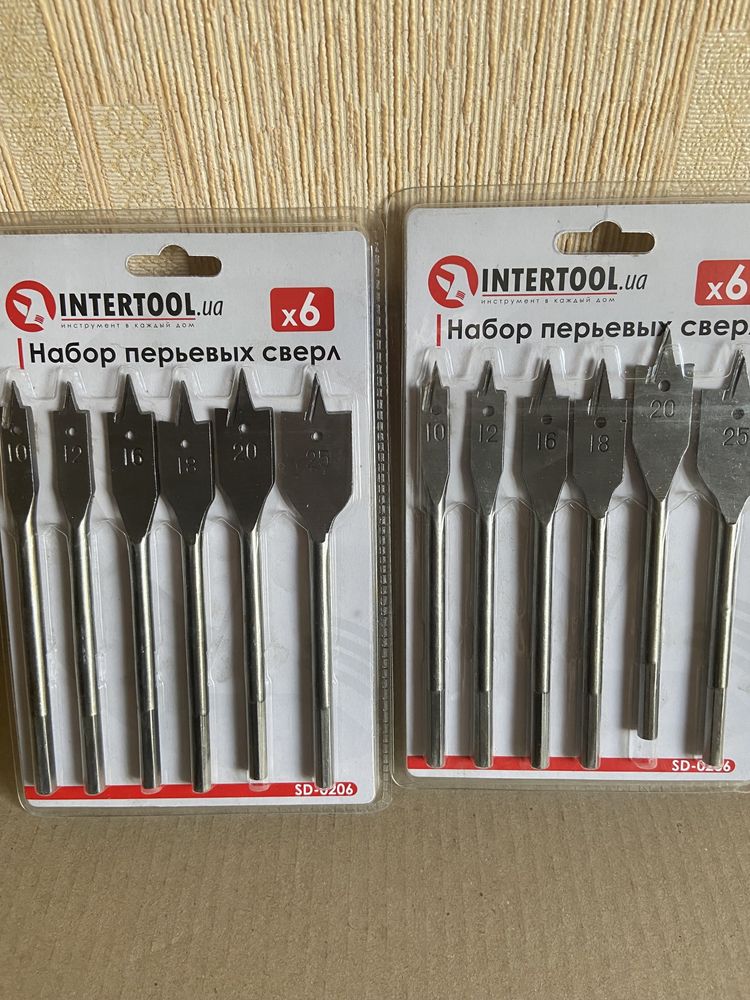 Набор перьевых свёрл по дереву 6 шт сверло intertool