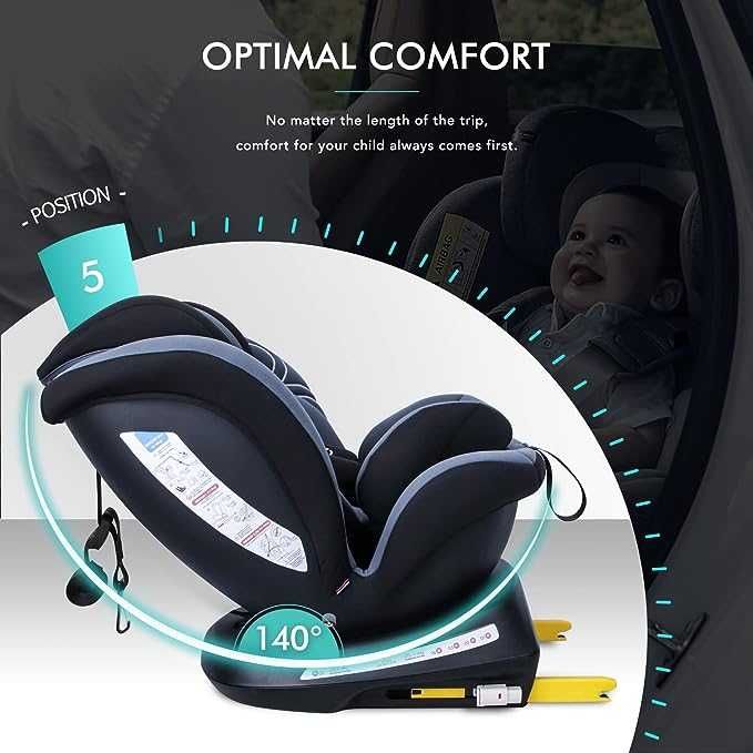 Reecle Fotelik dziecięcy ISOFIX 360 ° obrotowy 0-36kg, Czarny