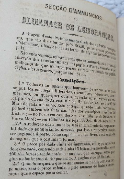 Livro Almanach de Lembranças Luso-Brasileiro - RARO - 1864
