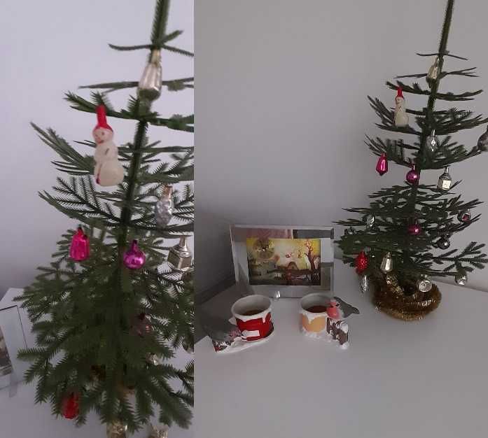 Инсталляция Новогодняя винтаж, ёлка, часы и игрушки- стекло