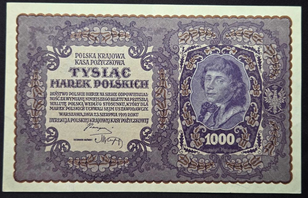 Banknot Polska II RP 1000 Marek Polskich 1919 r I SERJA K Stan -I -UNC