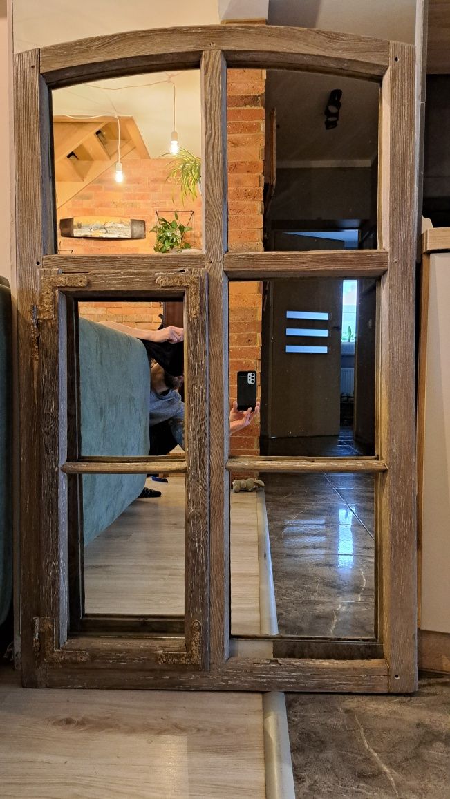 Lustro z duszą rękodzieło ze starych ram okiennych Vintage Retro Loft