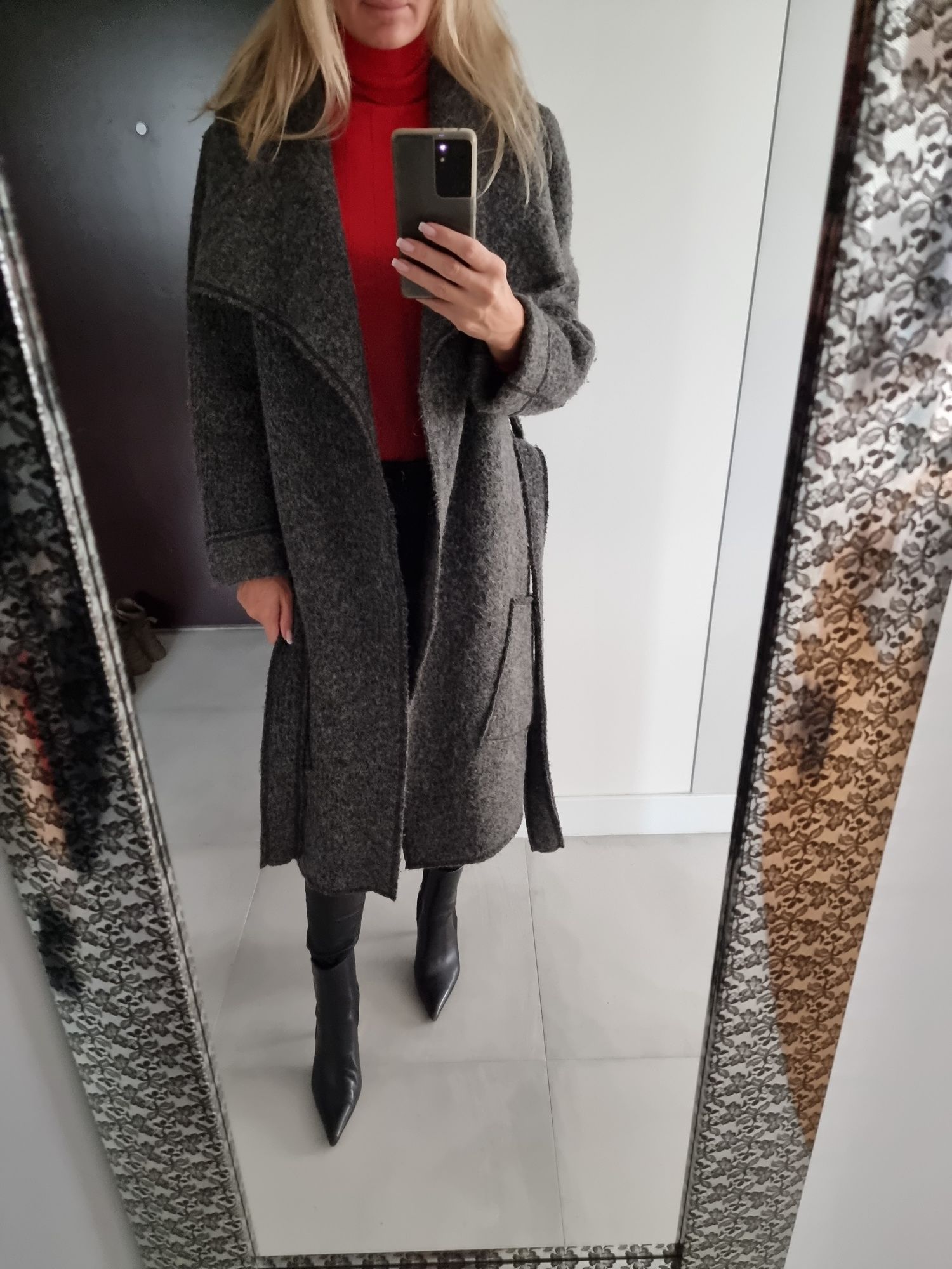 Płaszcz, vintage, 100% wełna, szary, rozm. 38/M
