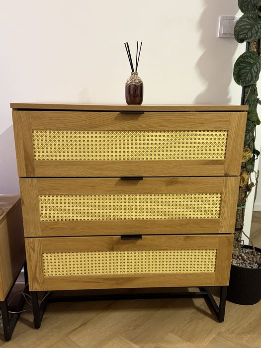 Komoda rattan z szufladami dąb naturalny