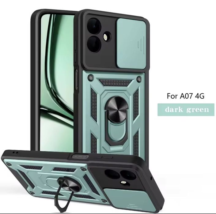 Противоударный чехол на Samsung A07 со шторкой на камеру с кольцом
