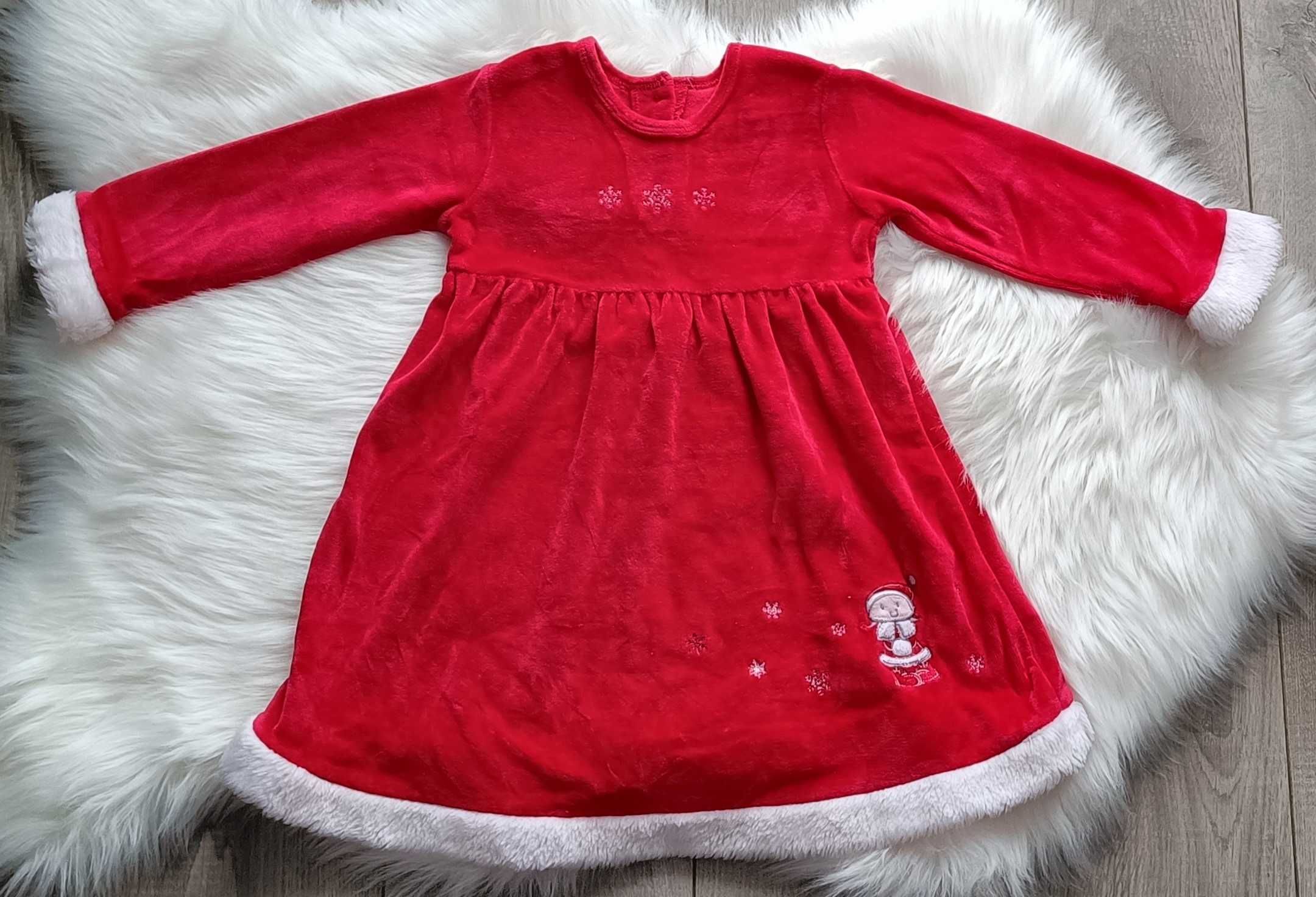 Czerwona welurowa świąteczna sukienka rozmiar 98 cm