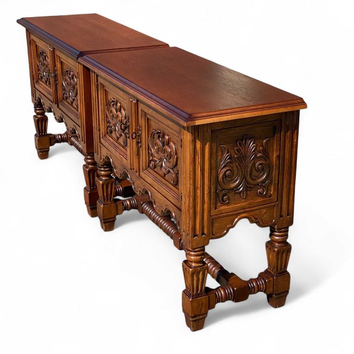 2 rzeźbione komody szafki konsole, orzech, KOMPLET