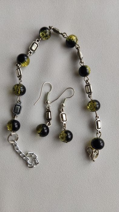Bransoletka zielono czarna + kolczyki