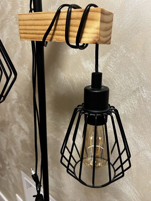 Lampa Inspire Lampa Podłogowa Tabodi Czarna Z Drewnem 2 X E27