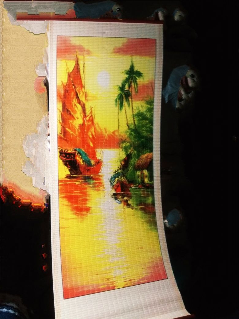 Настенное летнее пано с пальмами картина рагожка коврик на стену речка