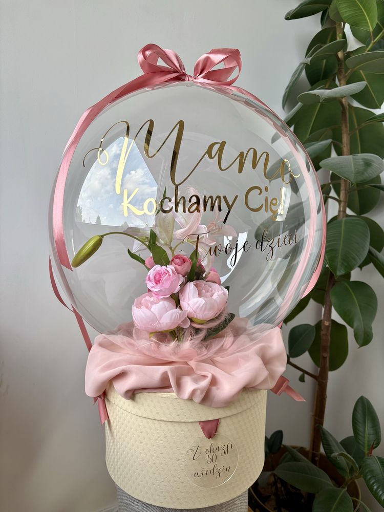 FlowerBalloonBox - box z kwiatami w balonie na prezent