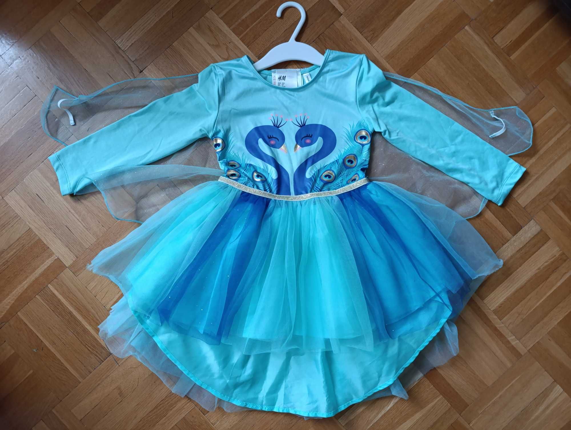 Bal karnawałowy strój przebranie PAW sukienka tiul H&M 104