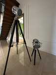 Komplet lamp loft studyjnych chrom stal podlogiwa biurkowa