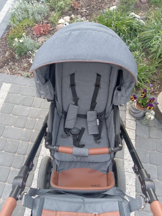 Wózek 3w1 Bebetto Luca Grafit czarna rama skórzana brązowa rączka