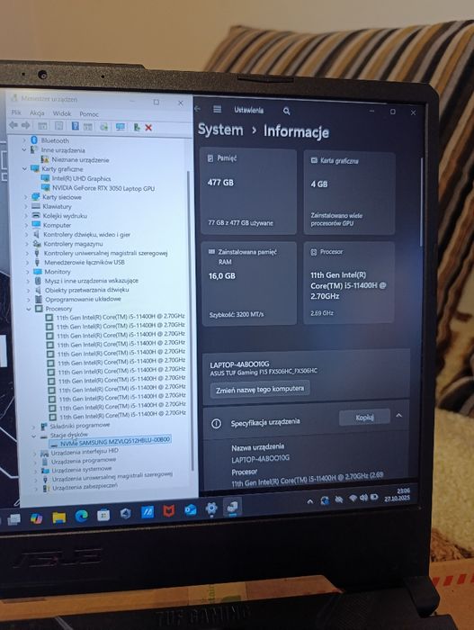 Asus Tuf 144Hz i5 11400h RTX 3050 16 RAM 512SSD