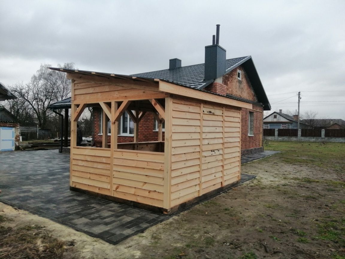 Альтанка, бесідка, паркани з дерева, накриття під дрова,