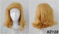 Żółta blond peruka z przedziałkiem grzywką falowana cosplay wig