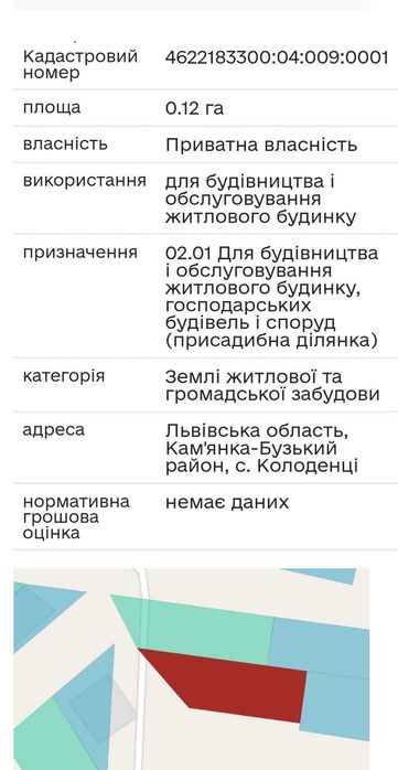 Продаж земельної ділянки під забудову с. Колоденці