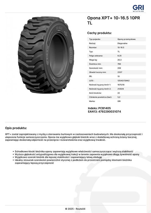 NOWE Opony 10-16.5 XPT+ 10 R4 TL GRI Naturalny KAUCZUK - cena BRUTTO