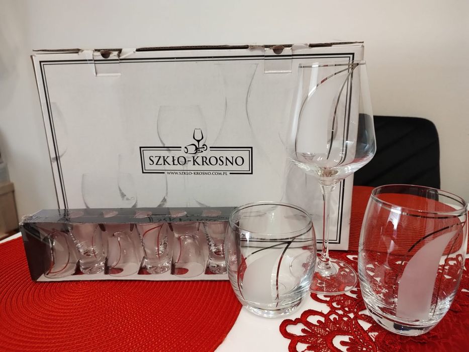Komplet szkła Krosno Płetwa 18 el. + GRATIS Okazja Prezent Ślubny
