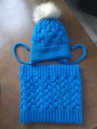 Набір, комплект, зимова дитяча шапка з хомутом