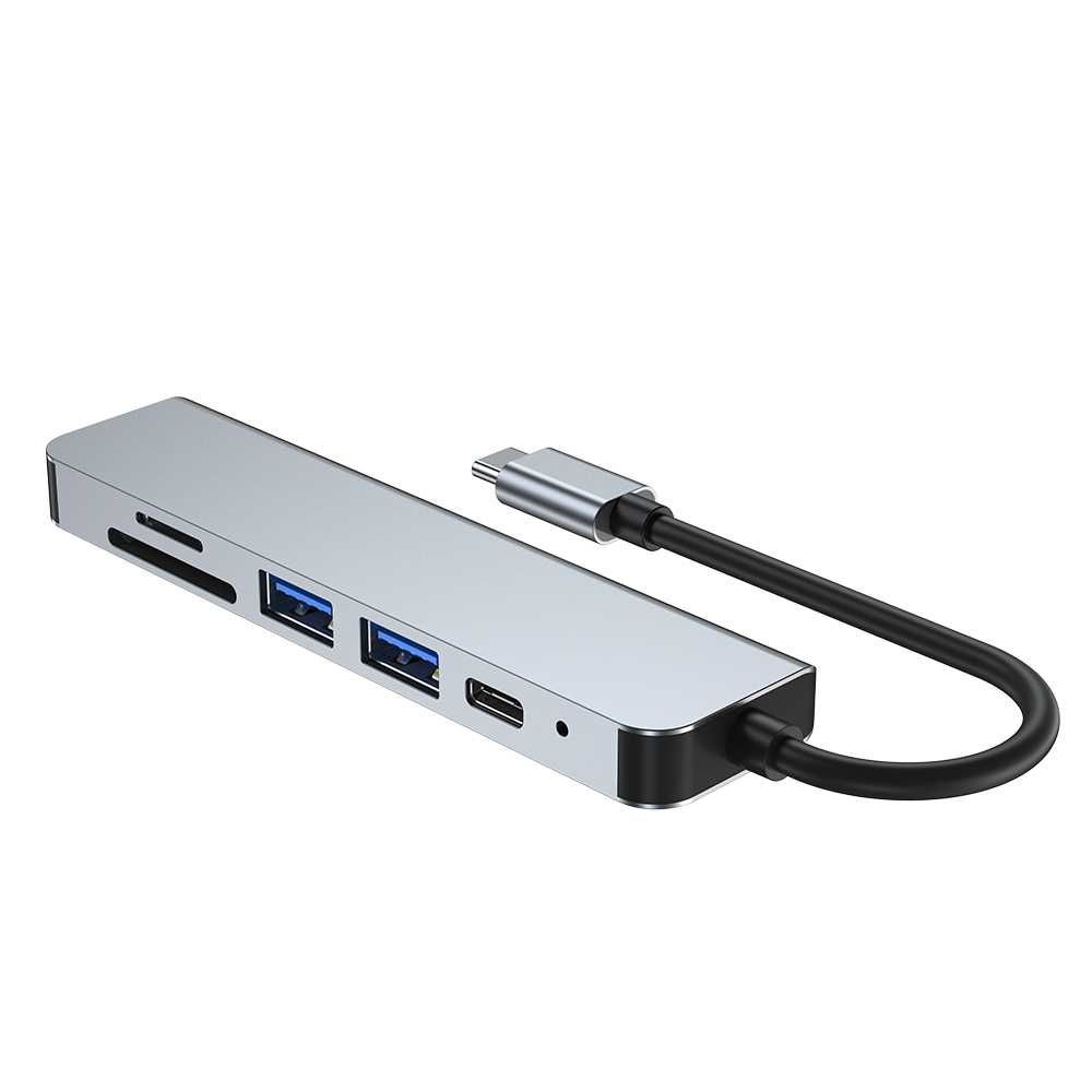 Rozgałęziacz USB HUB przejściówka USB-6w1 2xUSB HDMI SD TYP-C