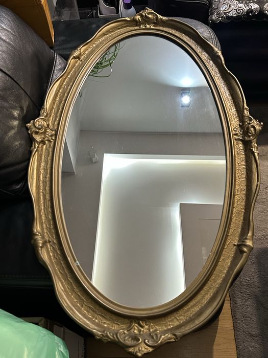Duże lustro vintage ciemne złote