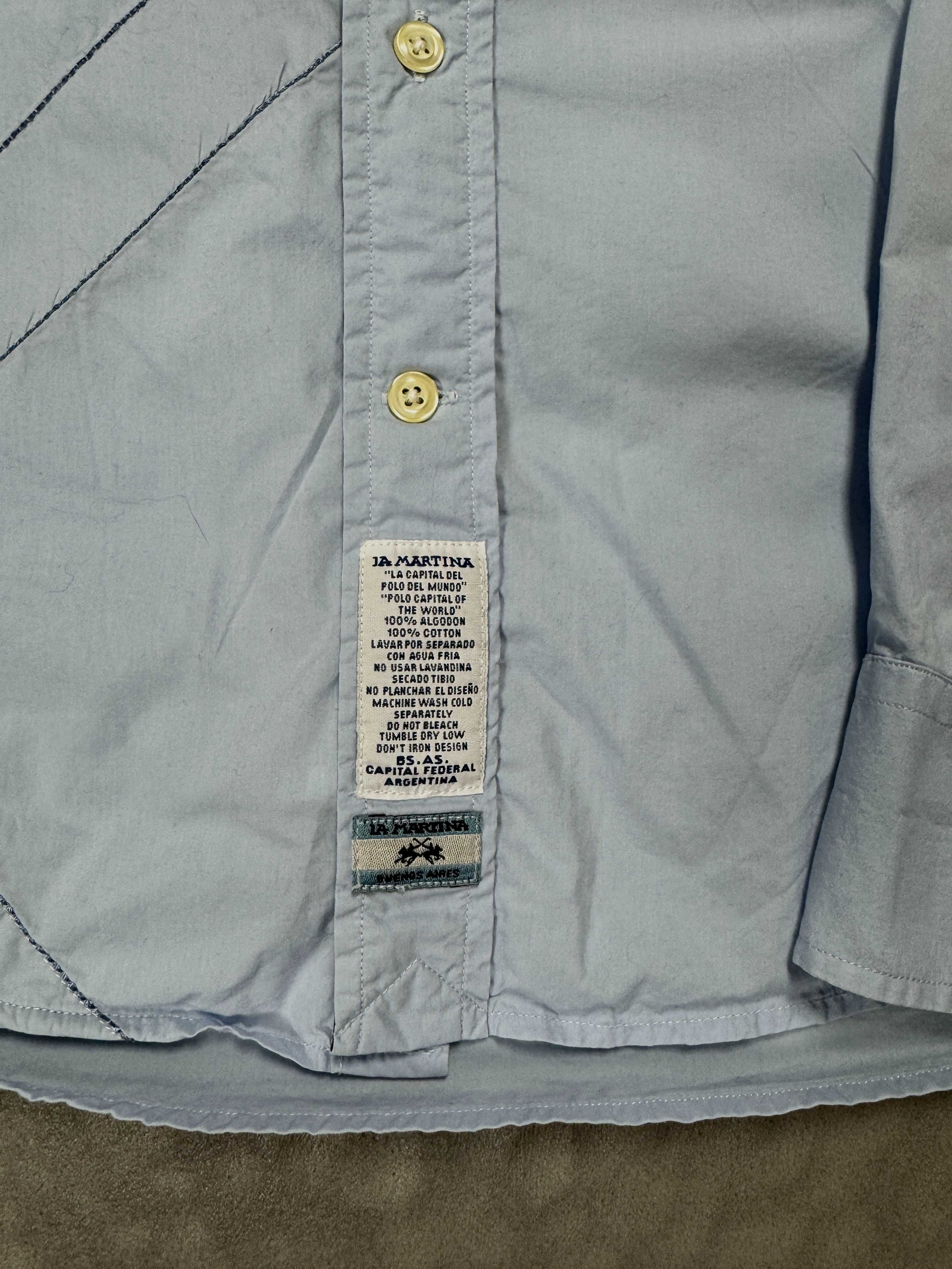 La Martina niebieska koszula z haftami streetwear retro y2k (M/L)