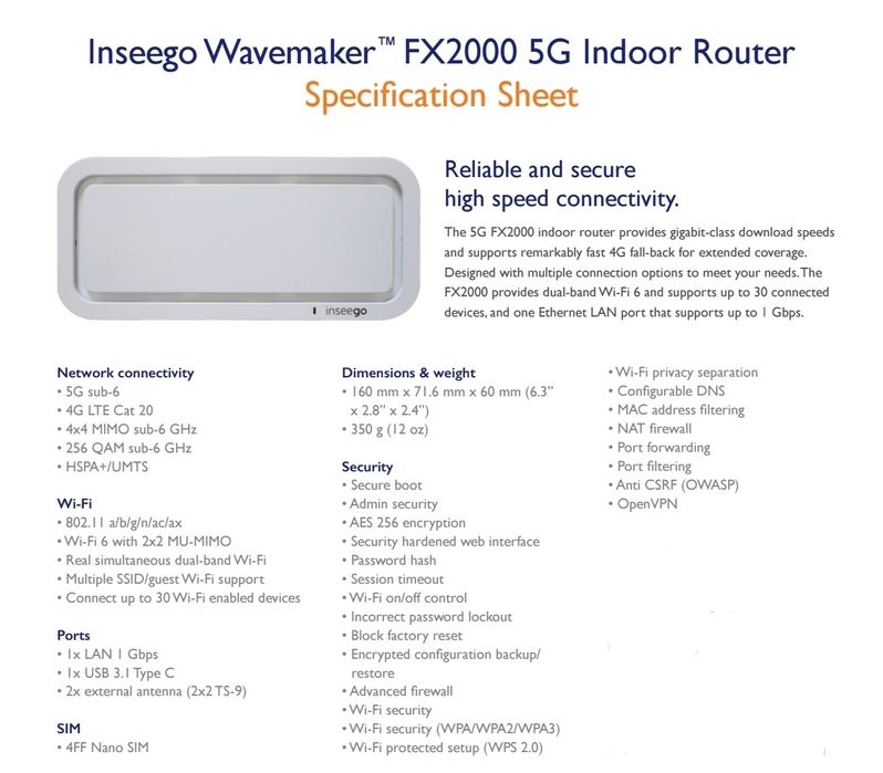 Inseego FX2000 5G Router domowy 5G na kartę SIM
