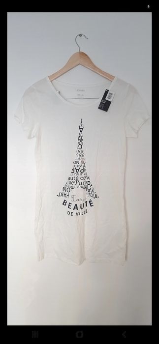 Biała tunika długa bluzka t-shirt koszulka na krótki rękaw oversize