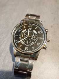 Srebrny zegarek na bransolecie elegancki męski kwarcowy kalendarz komp