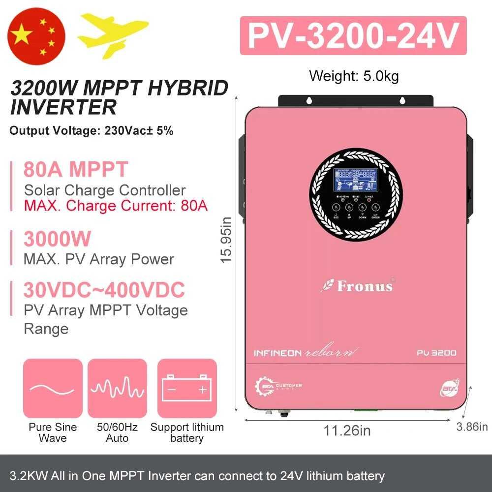 Гибридный солнечный инвертор чистой синусоиды 24v/3.0кВт с Wi-Fi
