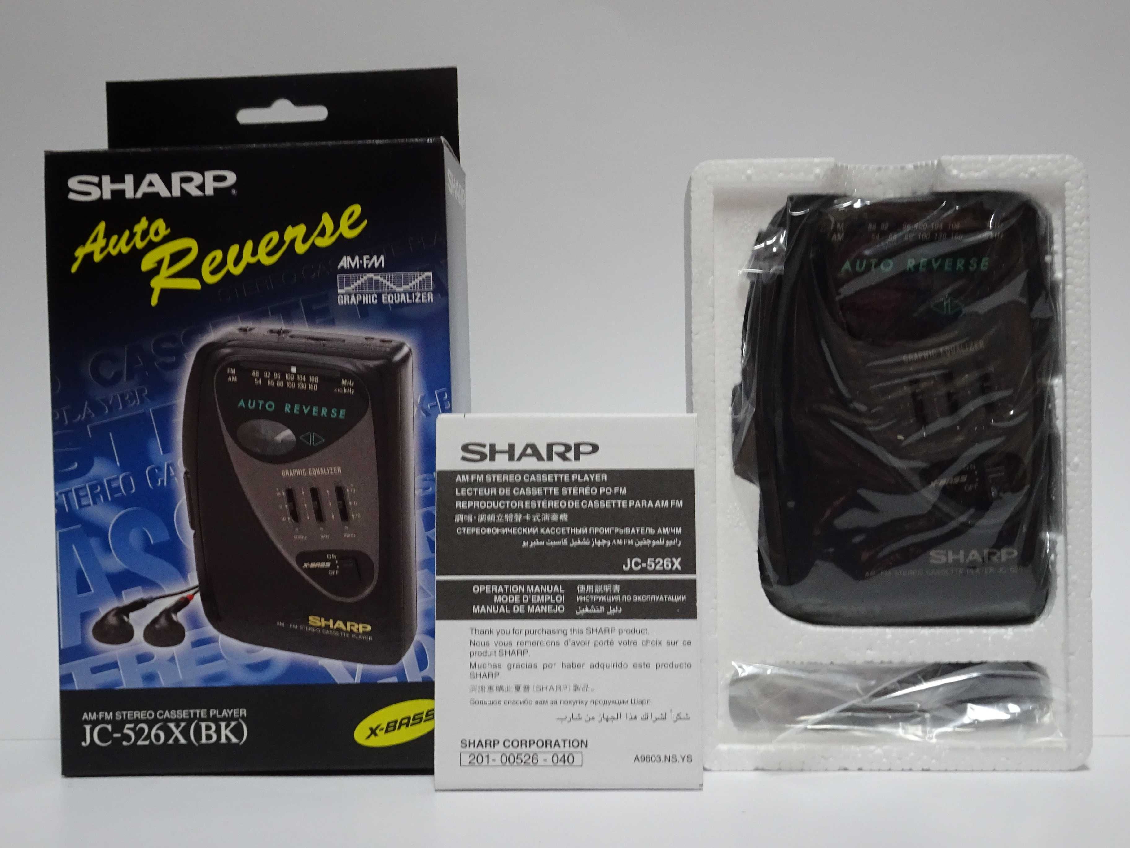 NOWY Walkman SHARP JC-526X(BK) RADIO/AR/EQ Odtwarzacz Kasetowy - 1998r