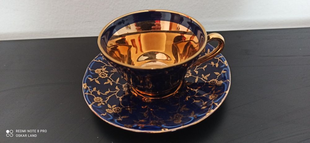 SR. Porcelana Bawaria Kobalt Złocona 22 K Serwis Mokka