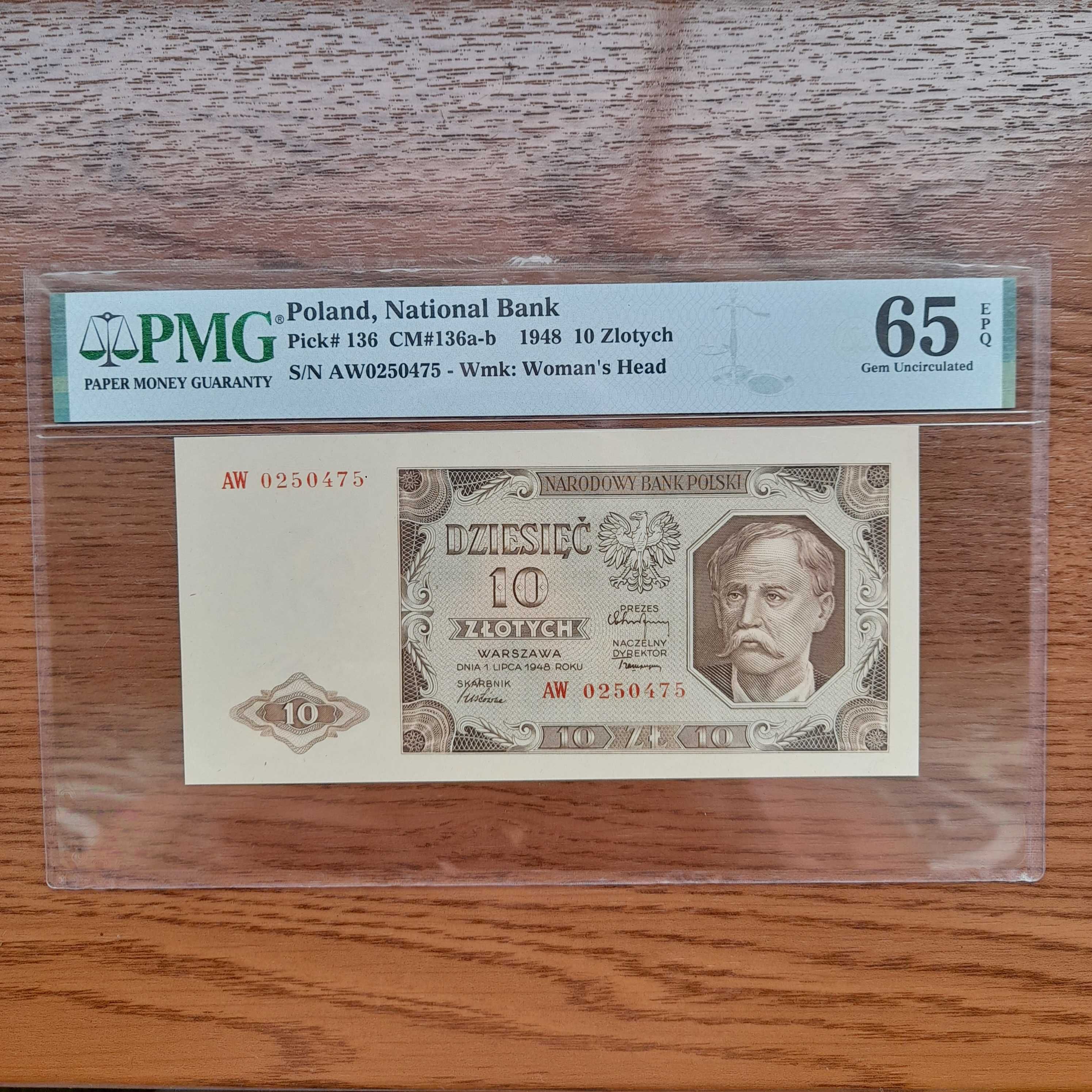 Banknot 10zł 1948rok PMG 65 EPQ
