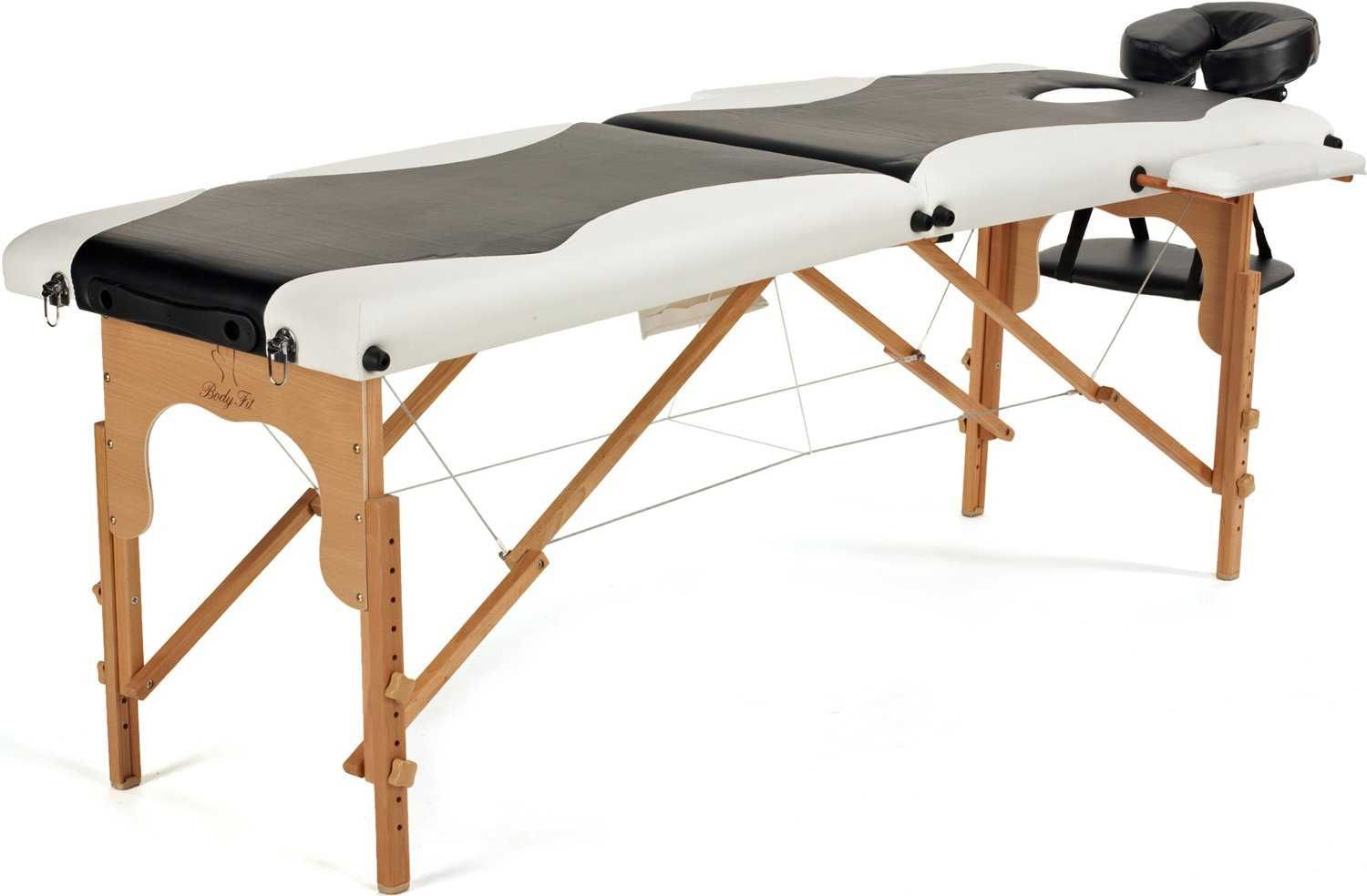 Stół, łóżko do masażu 2-segmentowe drewniane - czarno białe