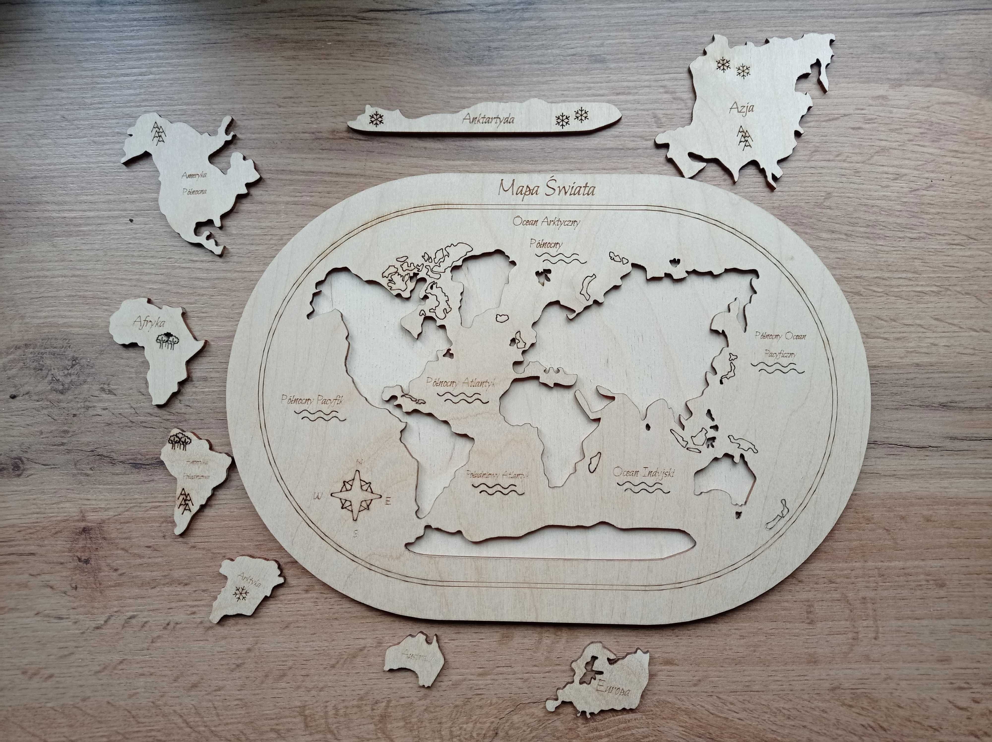 Drewniana układanka/puzzle mapa świata montessori